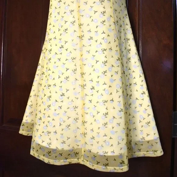 Urban Outfitters Yellow Floral Strappy Sundress Size Large Cottagecore Mini - Picture 9 of 16